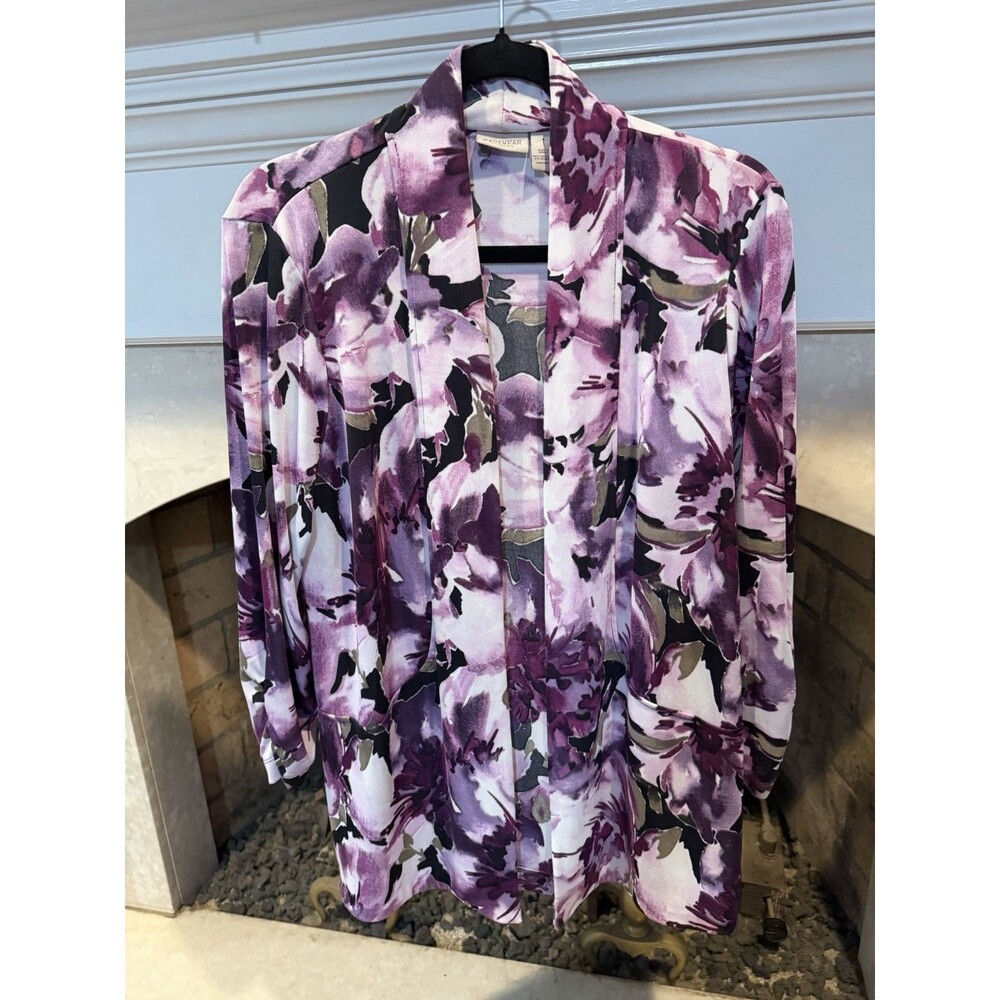 Easy Wear But Chico’s Purple Floral Open Cardigan Size Medium